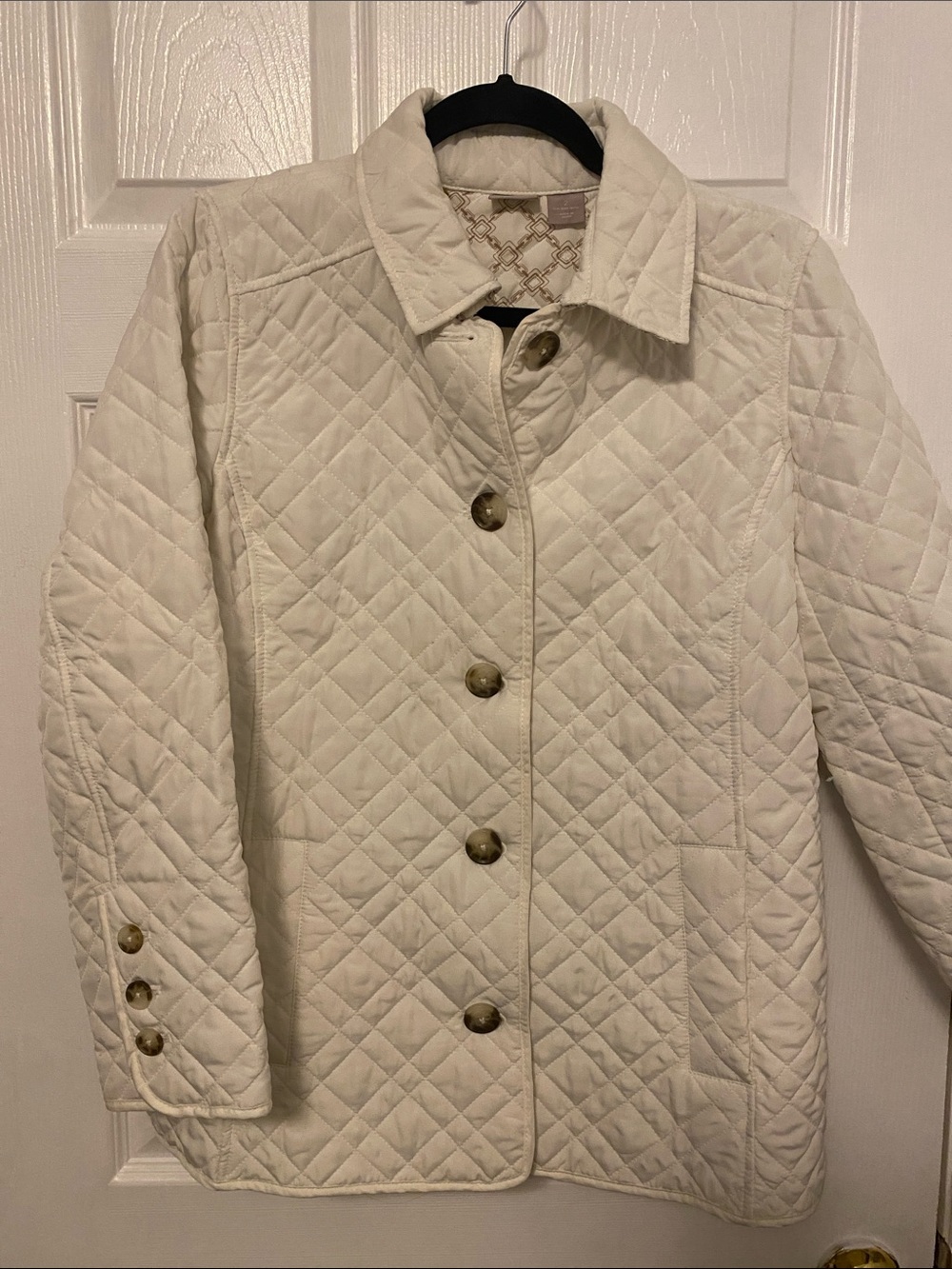 Chico's Cream Quilted Pea Coat with Button Front